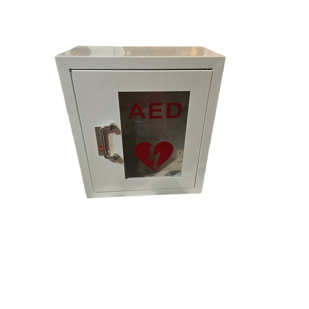 Wall Mounted Steel AED Storage Cabinet White Defibrillator Box Case - No Key